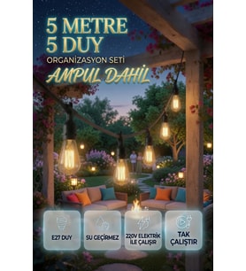 5 Metre 5 Duy Organizasyon Seti ST64 4W E27 Ampul Dahil Su Geçirmez 220V Bahçe Teras Festoon Dış Mek