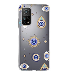 PrintiFy Xiaomi Mi 10T ile Uyumlu 1mm Slim Fit Nazar Boncuğu 5 Baskılı Şeffaf  Kılıf