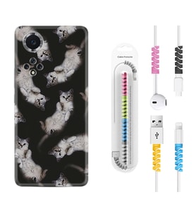 Huawei Nova Y70 Y90 Nova 9 SE  Kılıf Kablo Koruma Spiral Silikon Sevimli Kedicikler 1785