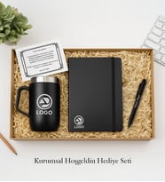 BK Gift Kişiye Özel Logolu Siyah Dereceli Termos, Defter, Kupa ve Tükenmez Kalem Kurumsal Hediye Seti-1  Kurumsal Welcome Kit, Yeni İş Hediyesi