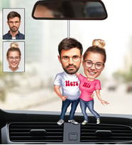 Kişiye Özel Fotoğraflı His & Her Tasarımlı Karikatür Araba Dikiz Ayna Süsü
