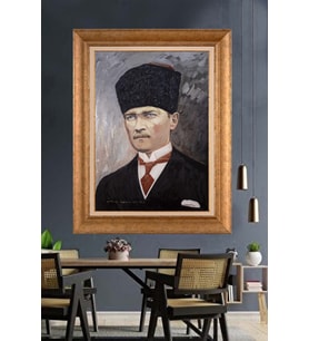 Altın Varaklı Çerçeveli Paspartulu Atatürk Tablo DC1626 (Gold)