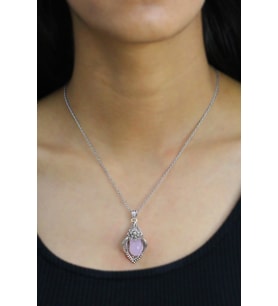 Pembe Kuvars Taşlı Zambak Model Telkari Gümüş Kolye