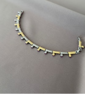 Kırmızı Taş Detaylı Çift Renkli Altın Kaplama Bileklik (Altın-Gümüş)