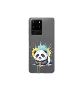 Samsung Galaxy S20 Ultra ile Uyumlu Splash Panda Tasarımlı Şeffaf Silikon Kılıf