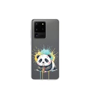 Samsung Galaxy S20 Ultra ile Uyumlu Splash Panda Tasarımlı Şeffaf Silikon Kılıf