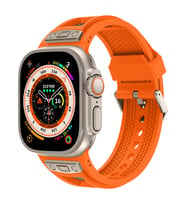 Apple Watch Ultra 49mm Uyumlu Kordon Zore KRD-117 Hava Alabilen Delikli Metal Süslemeli Desenli Silikon Kayış (Gri - Turuncu)