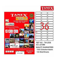 Tanex TW-2536 - 63 x 24 mm Laser Etiket 100 Adet Ücretsiz Kargo