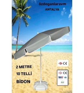 Gri 2 Metre 10 Telli  Balkon Havuz Şemsiye + Bidon