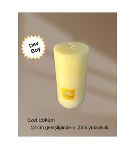 Özel El Dökümü Dev Boy Silindir Mum – dekoratif Eskitme Tarzı  Krem  12 x 23.5 cm