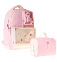CalaCilo Kız Çocuk İlkokul Sırt Çantası ve Beslenme Seti - K-Pop Pink Pembe Peluş Aksesuarlı Pembe SETCC-C4107B