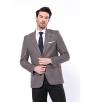 Kendinden Desenli Slim Fit Lacivert Ceket - Wessi