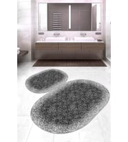 Dijital Baskılı Kaymaz Taban Yıkanabilir Oval 2'li Klozet Takımı Banyo Paspası NOKZ-HT-244 (Siyah)