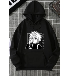 Unisex Killua Zoldyck Baskılı Sweatshirt (Siyah)