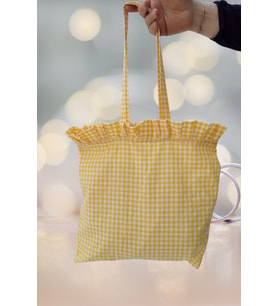 Sarı Pötikareli Plaj Çantası - Keten Çok Amaçlı Çanta 35x35