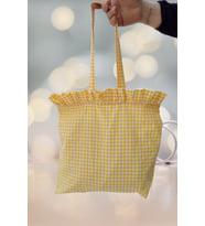 Sarı Pötikareli Plaj Çantası - Keten Çok Amaçlı Çanta 35x35