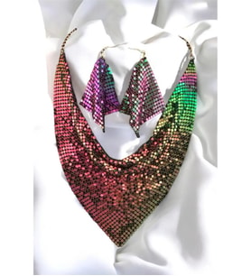 ŞAL MODEL YANARDÖNER ZIRH METAL TASARIM KOLYE KÜPE SET (Krem)
