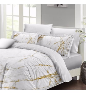 MonoHome Marble Shiny Çift Kişilik Nevresim Takımı 3D Pamuk Saten (Altın-Beyaz)