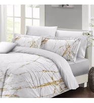 MonoHome Marble Shiny Çift Kişilik Nevresim Takımı 3D Pamuk Saten (Altın-Beyaz)