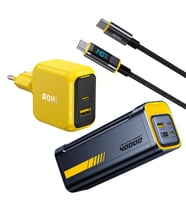 Aohi Magcube 67W 2 Portlu Şarj Adaptörü, 40.000 mAh 140W PD3.1 Powerbank, 140W LED Ekranlı Naylon Örgülü Süper Hızlı Şarj/Data Kablosu Seti