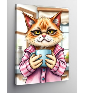 Kanvas Tablo Kupa Tutan Sıcak Kedinin Karikatürü