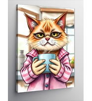 Kanvas Tablo Kupa Tutan Sıcak Kedinin Karikatürü