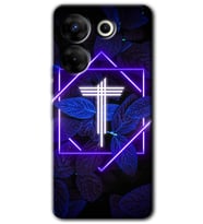 Tecno Camon 20 Kılıf HD Desen Baskılı Arka Kapak - Dark Neon Yaprak T Harfi