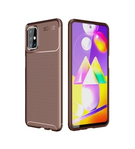 Samsung Galaxy M31S Kılıf Auto Focus Karbon Kapak - Kahverengi