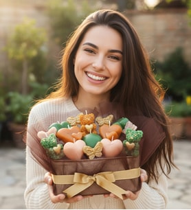 Premium Yeşil Hardal Kalpli Ve Ayıcıklı Mum Buketi