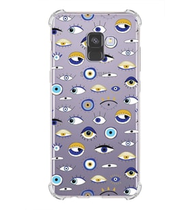 PrintiFy Samsung Galaxy A8 2018 Uyumlu Nazar Boncuğu 2 Baskılı Şeffaf Köşe Korumalı Antişok Kılıf