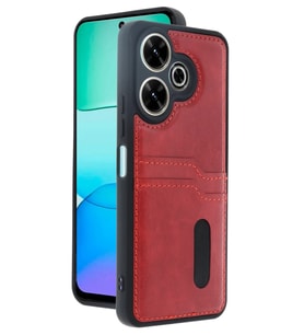 Redmi 13 4G Kılıf Sara Kartvizitli Deri Kılıf - Kırmızı