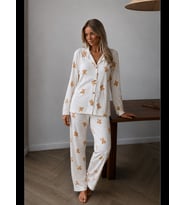 Night Kadın Düğmeli Uzun Uyku ve Pijama Takımı