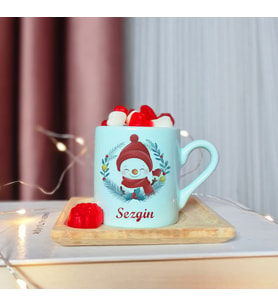 Noel Baba Tasarımlı Kişiye Özel Yeşil Türk Kahvesi Fincanı