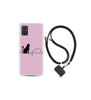 Samsung Galaxy A71 Kılıf Desenli Silikon Boyun Askılı Pink Cat Heart 1303