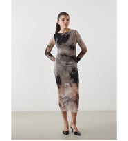 LCW Vision Karışık Bisiklet Yaka Batik Desenli Kadın Bodycon Elbise
