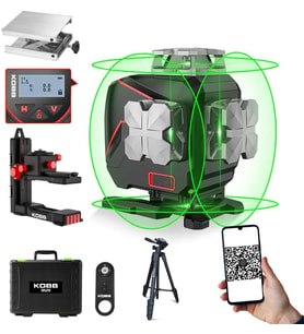KBL36GTP Profesyonel Li-ion Şarjlı 4X360⁰ LCD Ekran Otomatik Hizalamalı Yeşil Çapraz Çizgi Lazer Distomat + Uzaktan Kumanda + Tripod + Taşıma Çantası