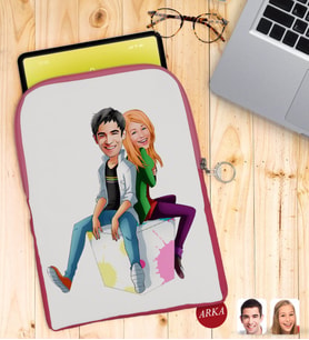 BK Gift Kişiye Özel Sevgililer Karikatürlü Taşınabilir Koruyucu Tablet Kılıfı & Organizer Çanta - Pembe-35