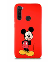 Xiaomi Redmi Note 8 Soft Premier Kapak Mickey Mouse-B Tasarımlı Silikon Kılıf - Kırmızı (Şeffaf)