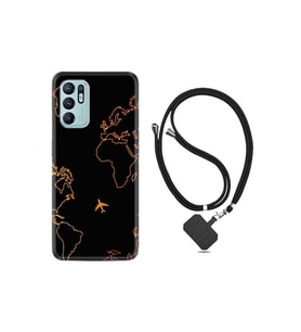 Oppo Reno 6 Kılıf Ipli Boyun Askılı Desenli Silikon Harita Ve Uçak 1777