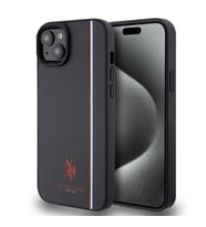 Apple iPhone 15 Plus Uyumlu Kılıf U.S. Polo Assn. Orjinal Lisanslı Üç Renk Şerit Tasarımlı Baskı Logolu Kapak (Siyah)