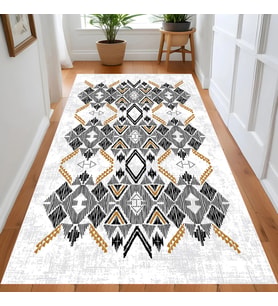 Rovigo Home Dijital Baskı Yıkanabilir Kaymaz Taban Salon Halısı Ve Yolluk RV130-FNL435 (Siyah)