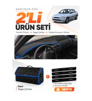 e-biz FORD ES-CORT (1996-2002) Uyumlu Torpido Örtüsü + Deri Bagaj Çantası Seti - Siyah-Mavi - FO014