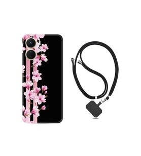 Vivo Y16 Kılıf Ipli Boyun Askılı Desenli Silikon Pink Flowers 3 1393