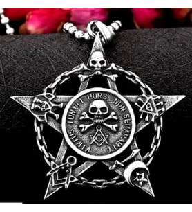 Paslanmaz Çelik Okült Sembollü Erkek Gotik Kurukafa Pentagram Kolye