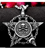 Paslanmaz Çelik Okült Sembollü Erkek Gotik Kurukafa Pentagram Kolye