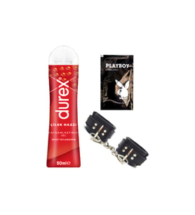 Durex Çilekli 50 ml Jel + Siyah Deri El Kelepçesi + Hediye