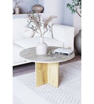 Orta Sehpa, İskandinav Stil, Bohem, 72 cm - Traverten & Meşe