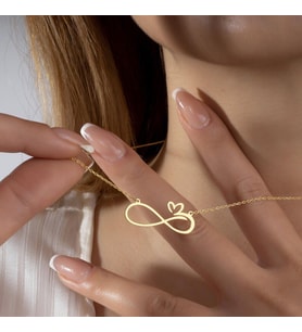 Kişiye Özel 925 Ayar Gümüş Mini Kalp Detaylı Sonsuzluk Kolye (Gold)