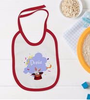BK Kids Kişiye Özel Sihirbaz Tasarımlı Kırmızı Bebek Mama Önlüğü-1