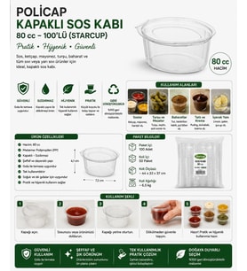 Policap Kapaklı Sos Kabı 80 cc 100'lü (Starcup)